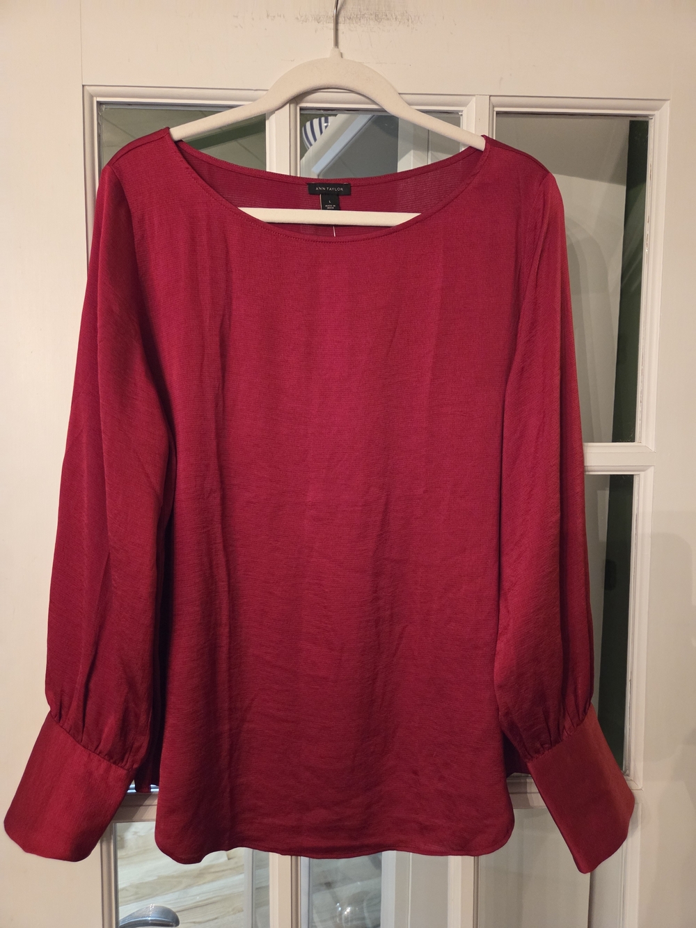 Ann Taylor Red Boatneck Long-Sleeve Blouse - Size L